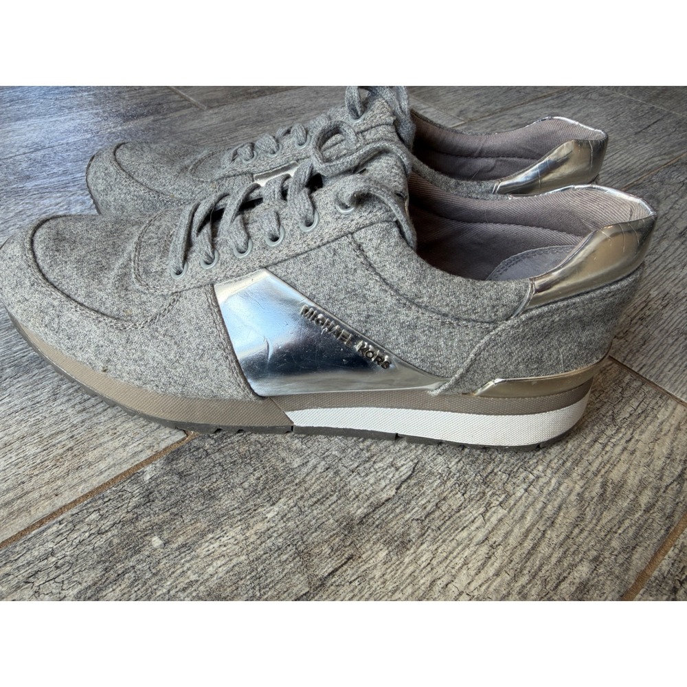 Michael Kors Sneakers Allie Pearl Shoes 9.5 Silver HL16F Fashion Trainers Grey - Picture 4 of 8